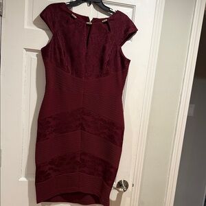Jax Burgundy Lace-Panel Midi Dress